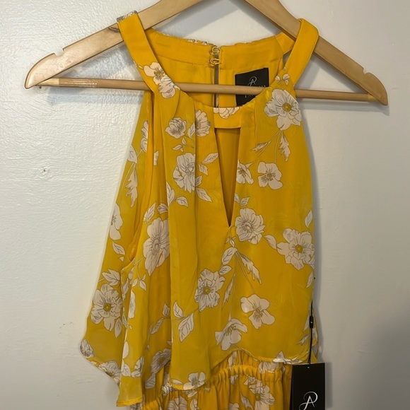 Adrianna Papell NWT Yellow with White Flowers Halter Maxi Dress Size 8 Wedding - Picture 3 of 11